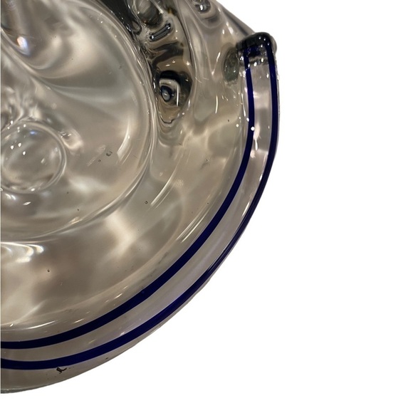 1990s Lillian Vernon Crystal Candy Bowl With Cobalt And Ruffle Edge Vintage - Picture 10 of 15